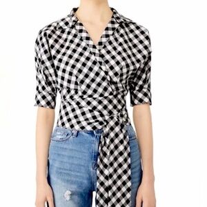 Anthropologie Habitual Gingham Wrap Blouse, NEW
